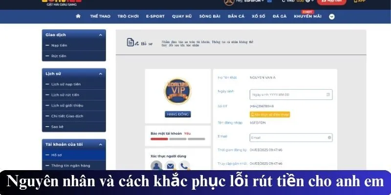 Rút tiền Goal123 thông qua website